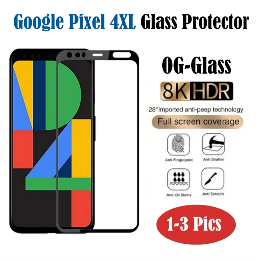 Google Pixel 4XL Tempered Screen Protector, Google Pixel 4XL Tempered Glass, 1-3 Pic's OG Glass With Free Cleaning Shiner Spray