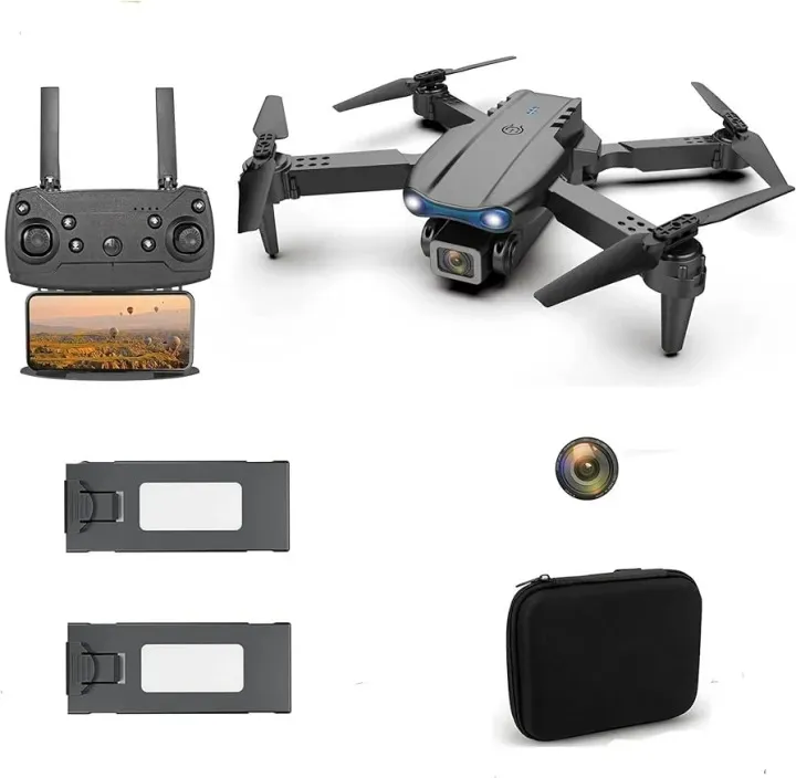 DUAL CAMERA E88Pro Drones with Dual Camera for Adults HD Camera Live Video 20 Mins Flight Time 3D Flips Gesture Photo 1 Extra Battery + Carrying Case