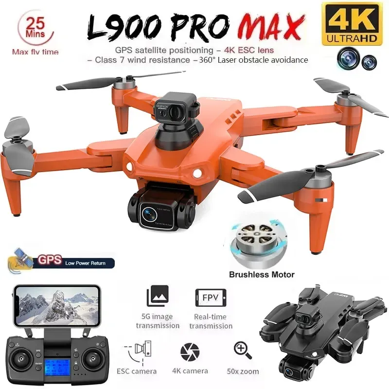 L900 Pro MAX GPS Drone 4K Professional HD Dual Camera 5G Wifi 360° Obstacle Avoidance Brushless Foldable Quadcopter RC Drone Toy