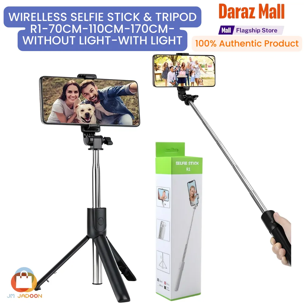 Original 4 IN 1 Wireless Selfie Stick Tripod 70CM / 110CM / 165CM /170cm Height R1S/ R1/ JC16 / JC16H /JC18/ With Light & without Light Bluetooth Shutter Foldable Selfie stick for all Phones Tripod Stand Videos Photography Traveling Tiktok YouTube Vlogs