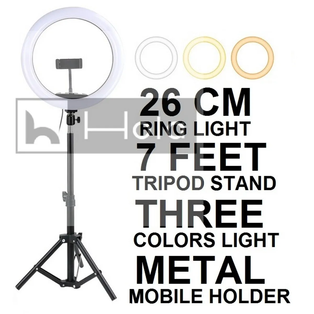 HOLA 7 Feet Tripod with 26 / 36 / 45 CM Selfie Ring Light and Mobile Holder for Tiktok Videos Best Quality Tripod - Photography Kit
