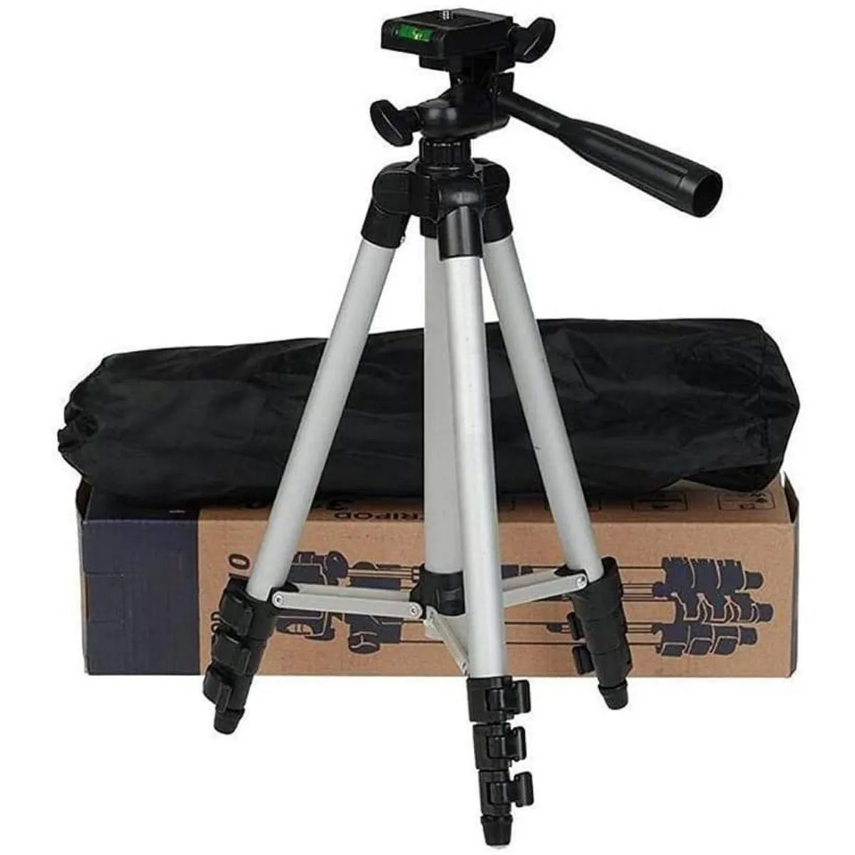 3.5 Feet Tripod Stand for Mobile Phones and Cameras with Mobile Phone Holder, Adjustable and Portable Tripod Stand Mobile and DSLR Stand for Live Stream, Universal Tripod Stand, Silver Model 3110 with Box and Bag | Elegant Home