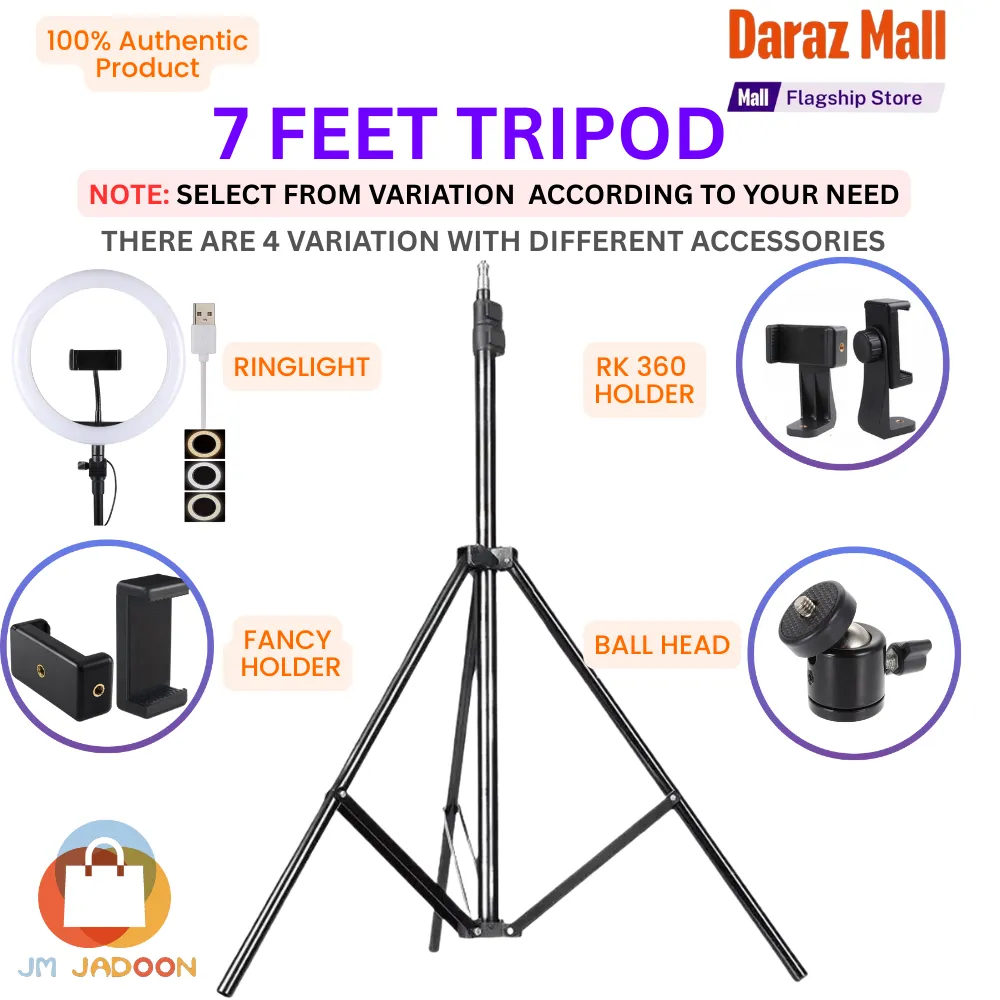 7 Feet Tripod Stand with 360 Rotatable Ball Head Fancy Mobile Holder  Ringlight  Mobile Dslr Camera Ring Light Studio Light Tiktok Youtube Live Facebook Live Photography Videography