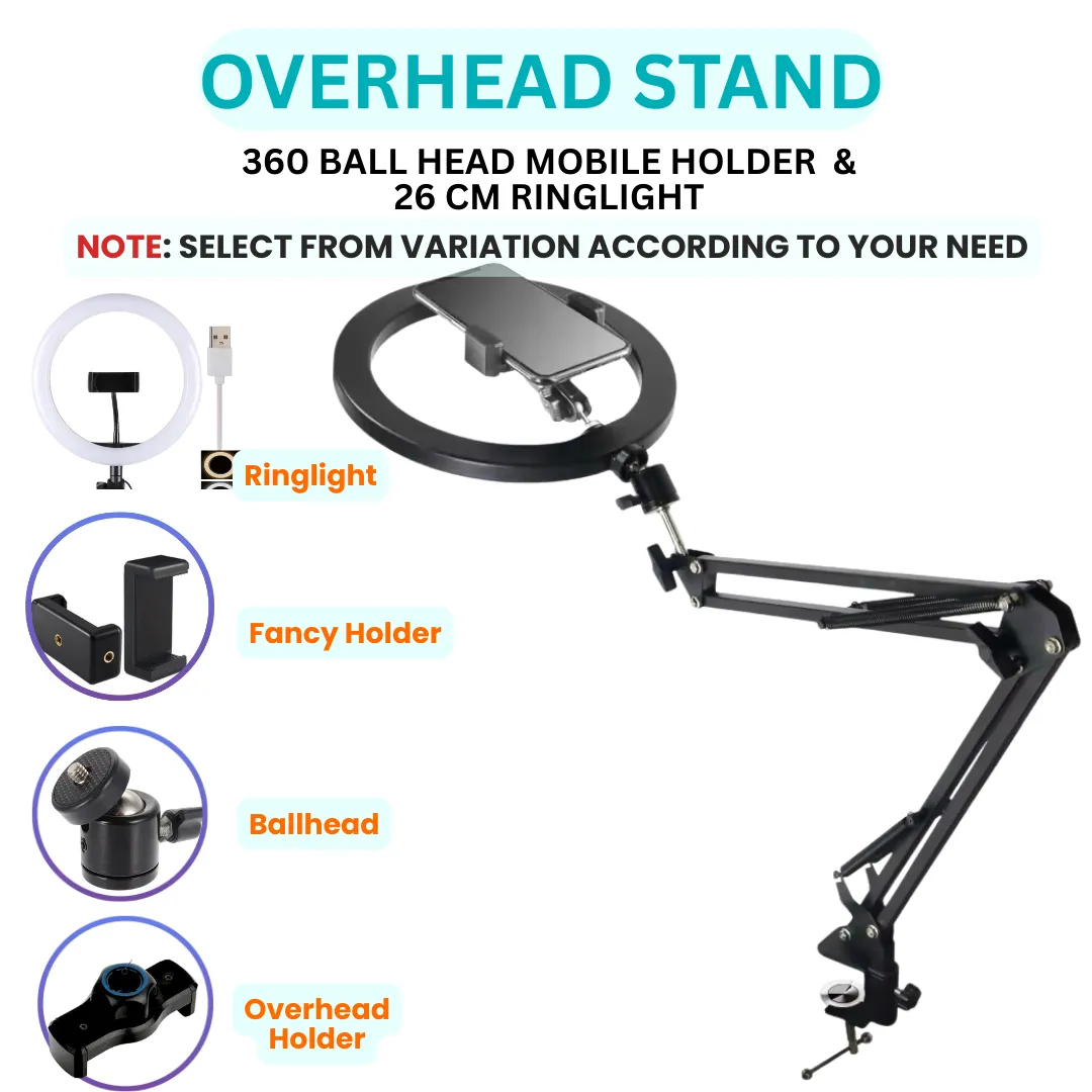 Overhead Tripod  Arm Stand with Mobile Holder for Sketching Drawing Overhead Videos High Qulaity Metal Tripod Scissor Arm Stand for Vlogs Live Youtube Facebook Tiktok