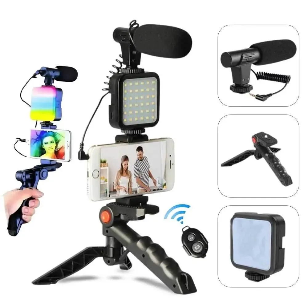 Vlogging Kit, Video Making Kit, With Tripod Stand, Microphone, Shoot Video, LED Light, Mobile Holder All in One
