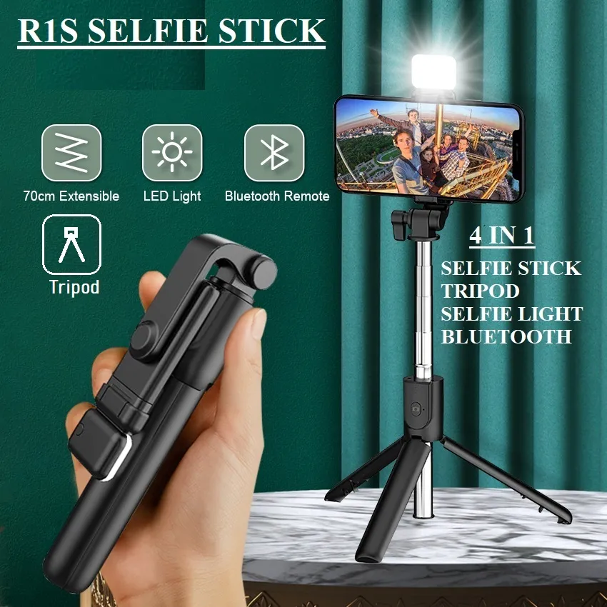 Original 4 in 1 Wireless Selfie Stick Tripod With Light and Without Light, Bluetooth Shutter Selfie Light, Foldable Selfie Stick For Phones and Tripod Stand, Bluetooth Shutter Video Photography Traveling Tiktok YouTube Videos Vlogs