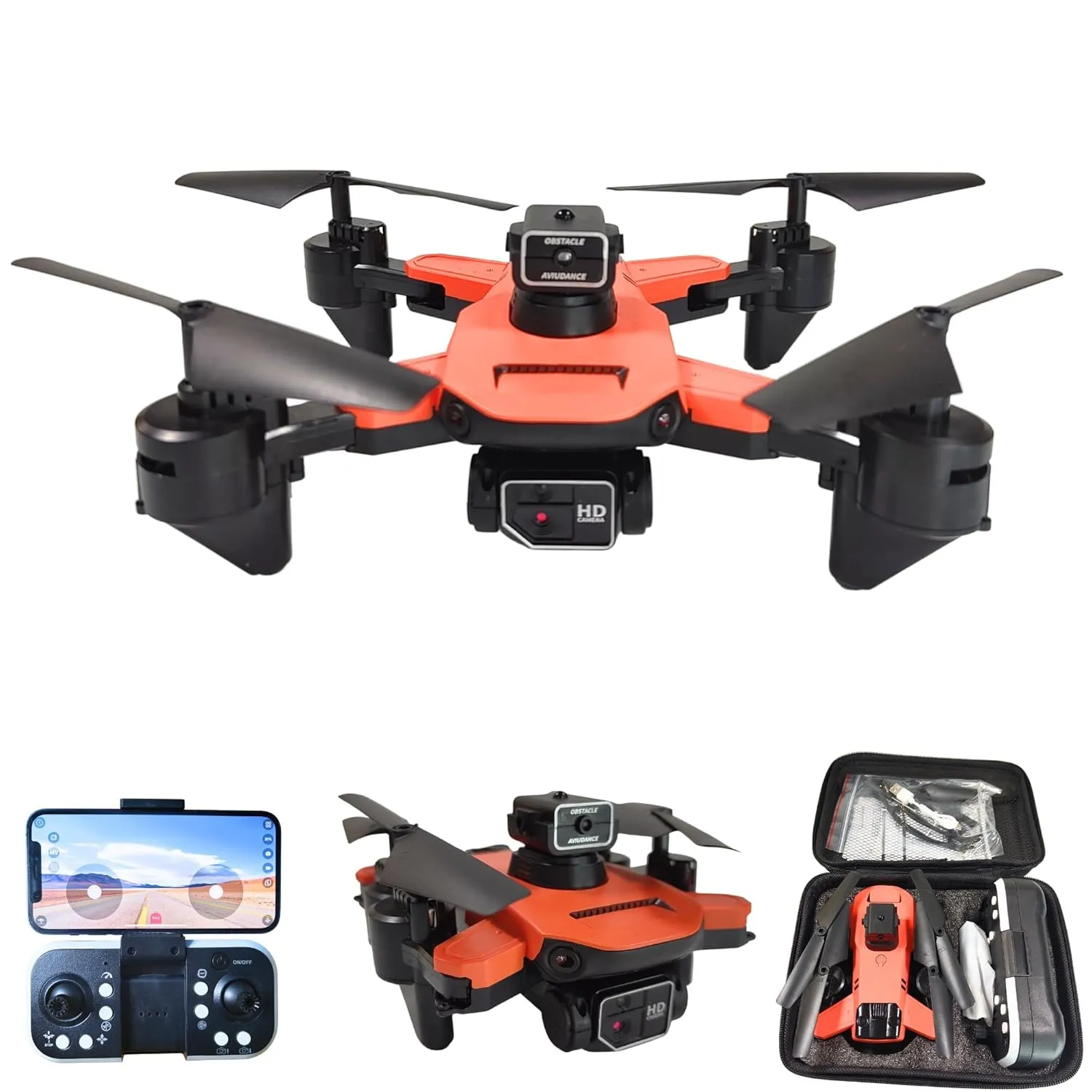 Mini Drone for Kids | Obstace Avoidance Drone | 360 Degree Flip Functionality | Foldable Toy Drone with 1080p Camera | 3 Speed Modes (Elisian D9 Obstacle Avoidance, Orange)
