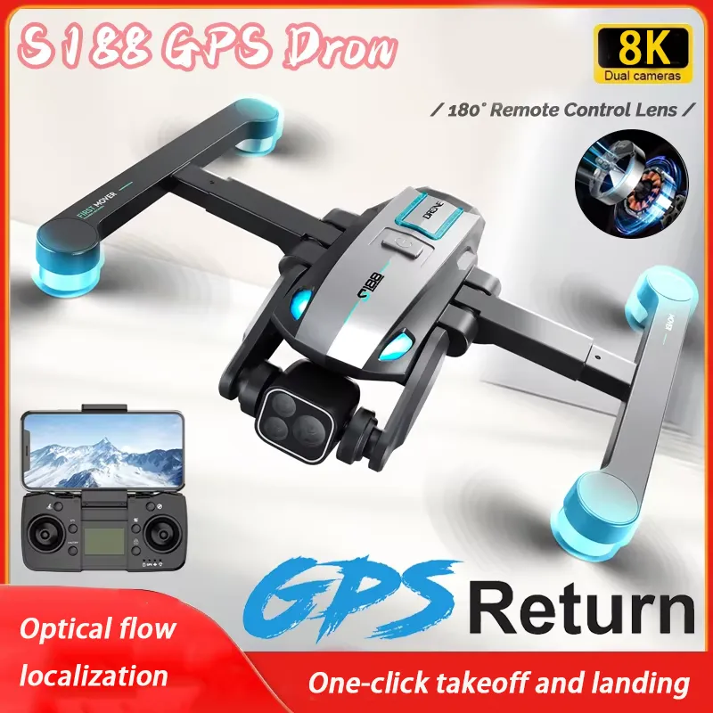 New S188 Drone GPS 8K HD Camera Optical Flow Positioning Obstacle Avoidance Brushless Motor Foldable Quadcopter RC Dron Toy Gift