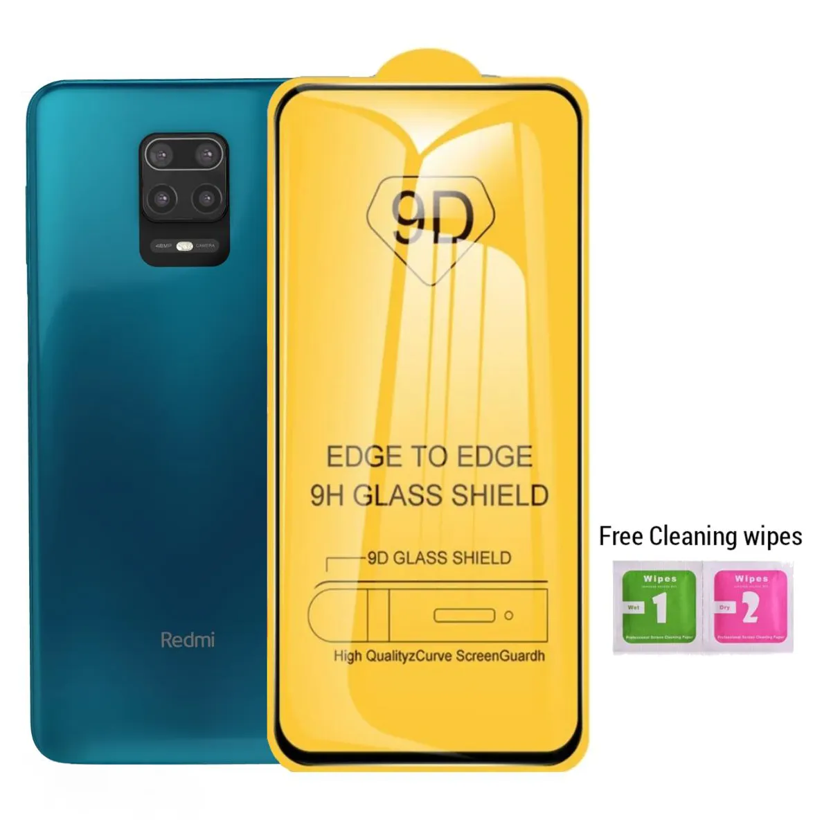 Redmi Note 9S/Note 9 Pro Full Coverage Tempered Glass Screen Protector with Cleaning Wipes